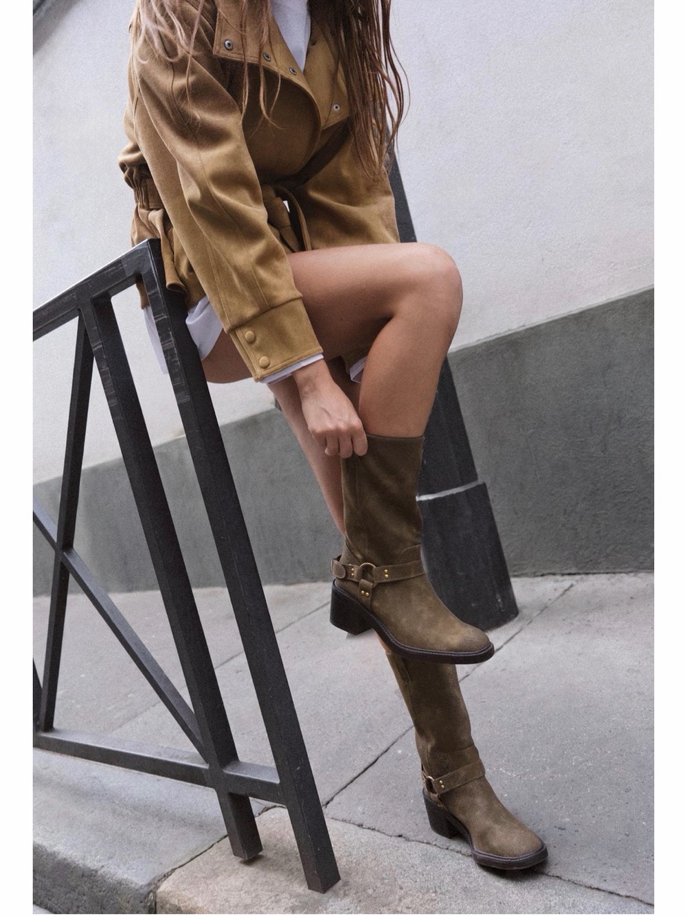 Zara Olive Brown Mid-Calf Buckle Riding Boots